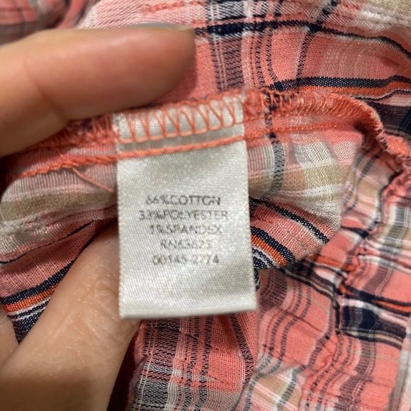 Christopher & Banks Petite XL Coral Plaid‎ 3/4 Sleeve Snap Front Shirt Western - Picture 7 of 9
